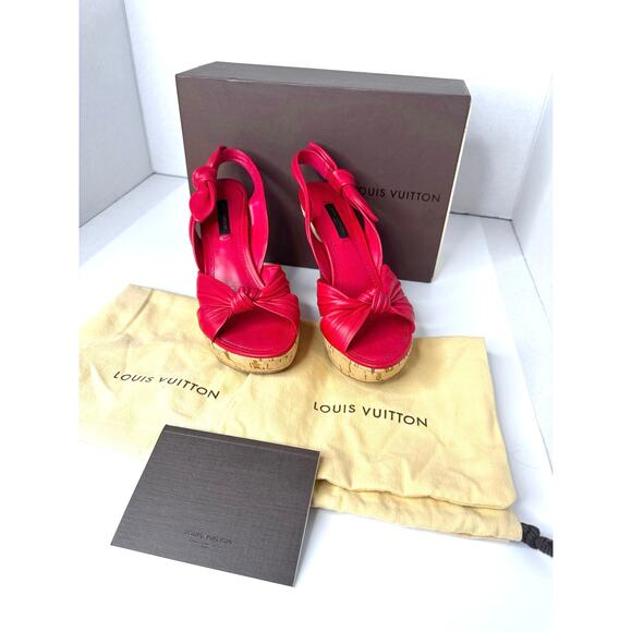 Louis Vuitton Retro Watermelon Pink Slingback Open toe Leather Sandal Heels 37 - Picture 4 of 14